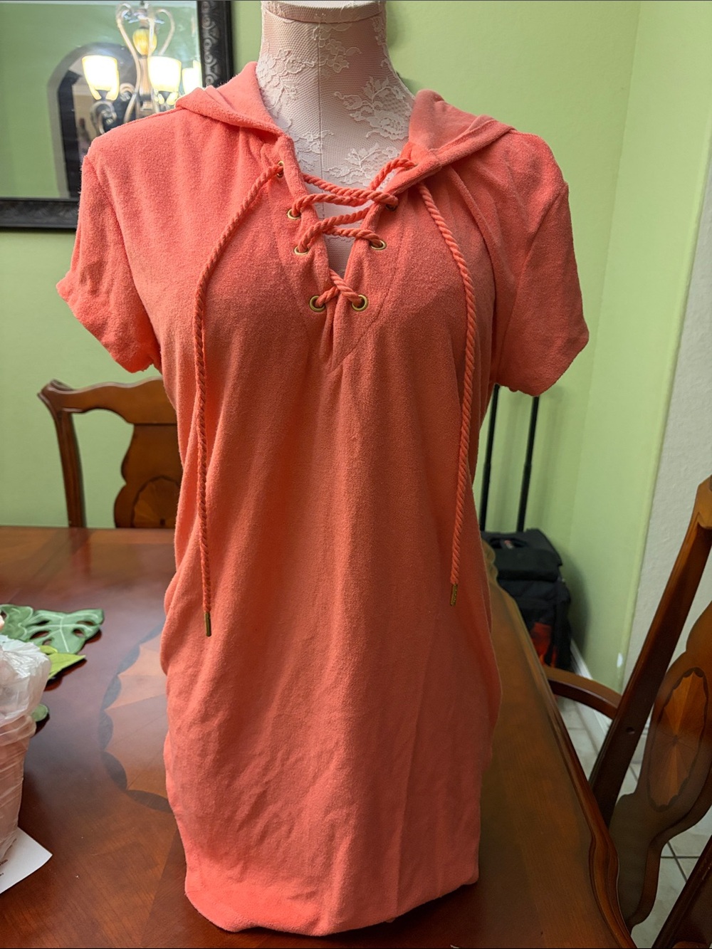 Coral Lace-Up Hooded Swim cover